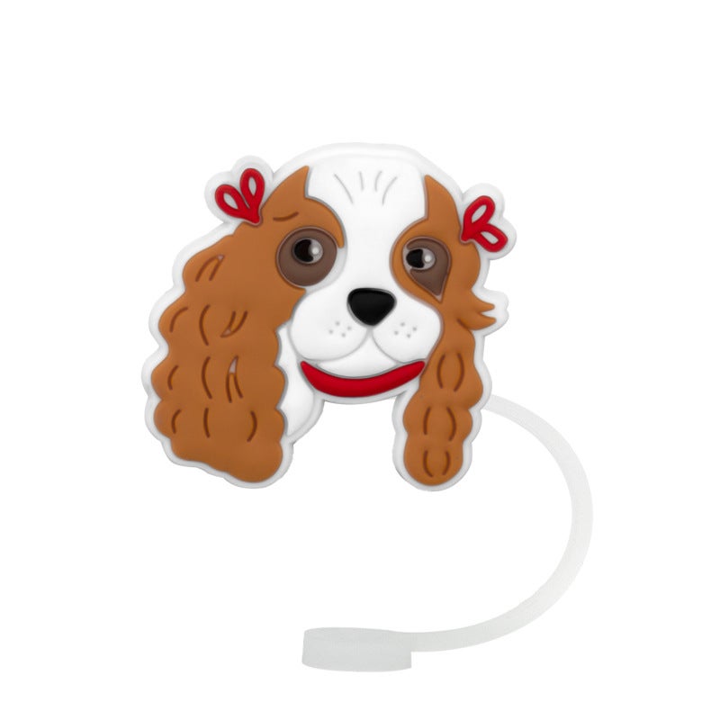 Cartoon Puppy Straw Cover Straw Cap Silicone Dust Plug Cute Anime Party Decoration Product Dustproof And Leak-Proof - Image 1