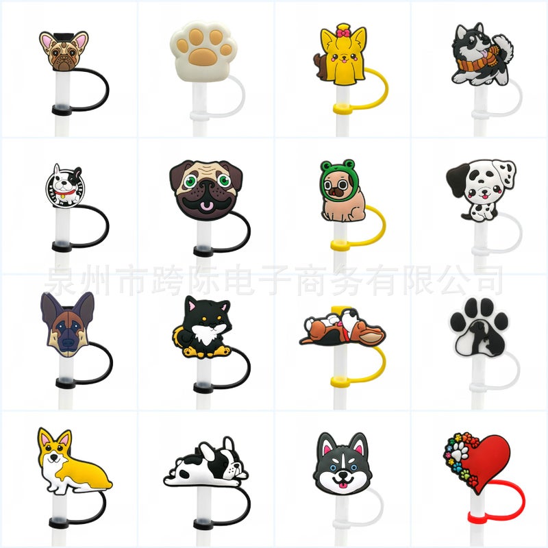 Cartoon Puppy Straw Cover Straw Cap Silicone Dust Plug Cute Anime Party Decoration Product Dustproof And Leak-Proof - Image 2