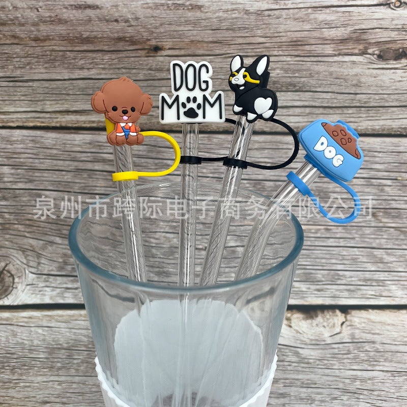 Cartoon Puppy Straw Cover Straw Cap Silicone Dust Plug Cute Anime Party Decoration Product Dustproof And Leak-Proof - Image 4