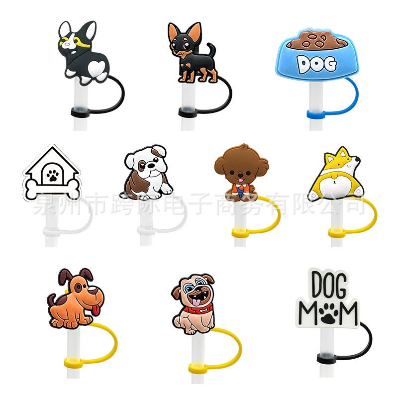 Cartoon Puppy Straw Cover Straw Cap Silicone Dust Plug Cute Anime Party Decoration Product Dustproof And Leak-Proof - Image 3