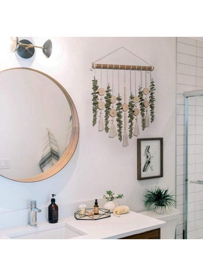 NANAO Artificial Eucalyptus Wall Hanging Decor Fake Plant Greenery Leaves Chip Strands Beads Garland on 16.5 inch Stick Boho Rustic Farmhouse Nature Bathroom Bedroom Living Room Decorations - Image 2