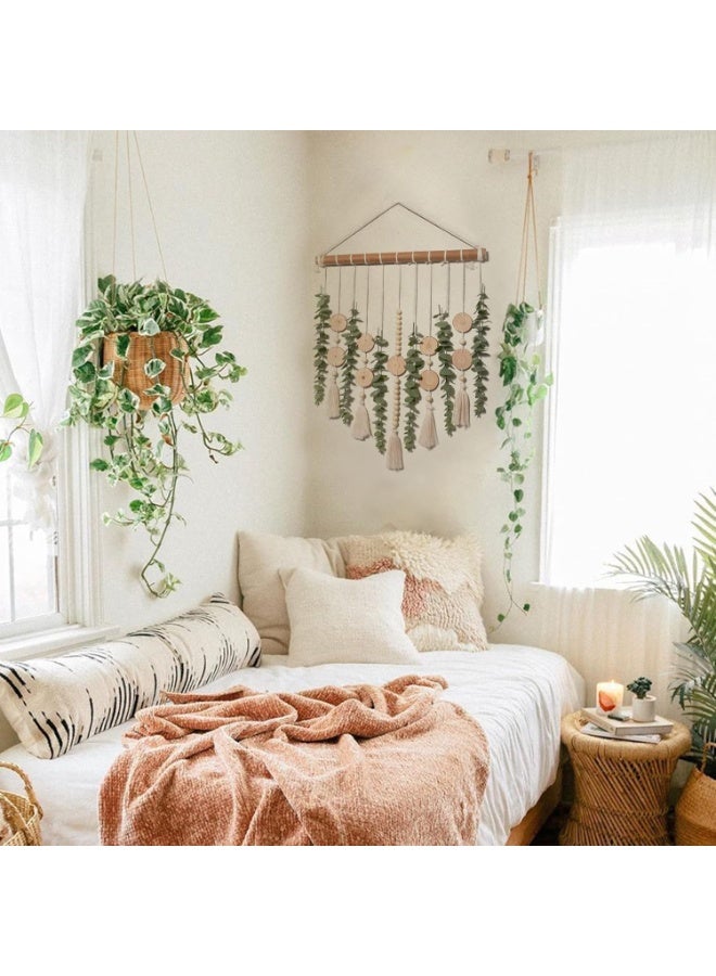 NANAO Artificial Eucalyptus Wall Hanging Decor Fake Plant Greenery Leaves Chip Strands Beads Garland on 16.5 inch Stick Boho Rustic Farmhouse Nature Bathroom Bedroom Living Room Decorations - Image 3