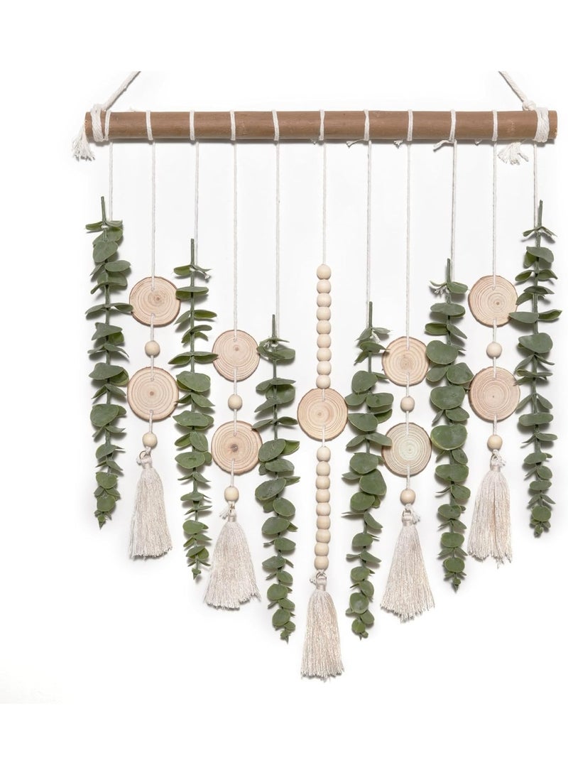 NANAO Artificial Eucalyptus Wall Hanging Decor Fake Plant Greenery Leaves Chip Strands Beads Garland on 16.5 inch Stick Boho Rustic Farmhouse Nature Bathroom Bedroom Living Room Decorations - Image 1