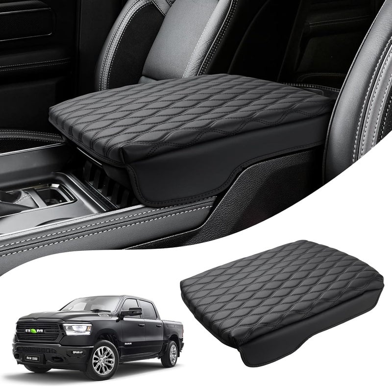 غطاء لوحة التحكم الأمامية لسيارات Dodge Ram 1500/2500/3500 للأعوام 2019-2025، مع وسادة لمسند الذراع مصنوعة من جلد نابا (Nappa Leather)، يحمي لوحة التحكم من الخدوش (متوفر فقط للمقاعد ذات الشكل الخاص). - Image 1