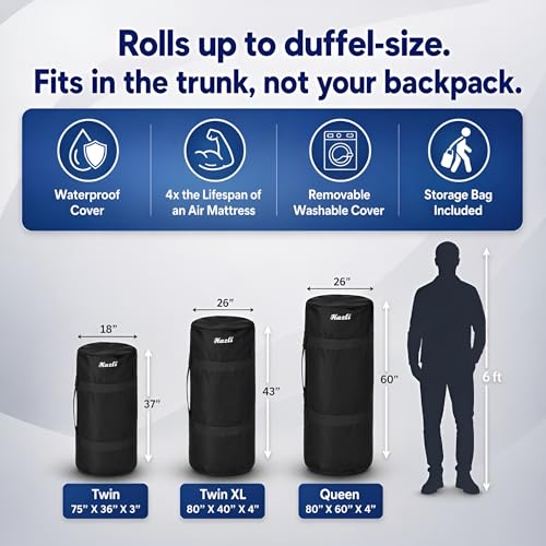 Hazli Matrix AirCell 4 Inch Memory Foam Camping Mattress Pad - Roll Up Mattress for Adults - Portable Cot Sleeping Pad for Camping - Floor Mat or Bed Roll - Twin XL 80’’ X 40’’ X 4’’- Grey - Image 3