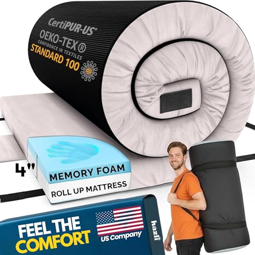 Hazli Matrix AirCell 4 Inch Memory Foam Camping Mattress Pad - Roll Up Mattress for Adults - Portable Cot Sleeping Pad for Camping - Floor Mat or Bed Roll - Twin XL 80’’ X 40’’ X 4’’- Grey - Image 1