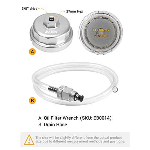 EWK مفتاح فلتر الزيت EWK 64 مم ومجموعة خرطوم التصريف لتويوتا، لكزس، سايون 2.0L - 5.7L أداة تغيير الزيت - Image 2