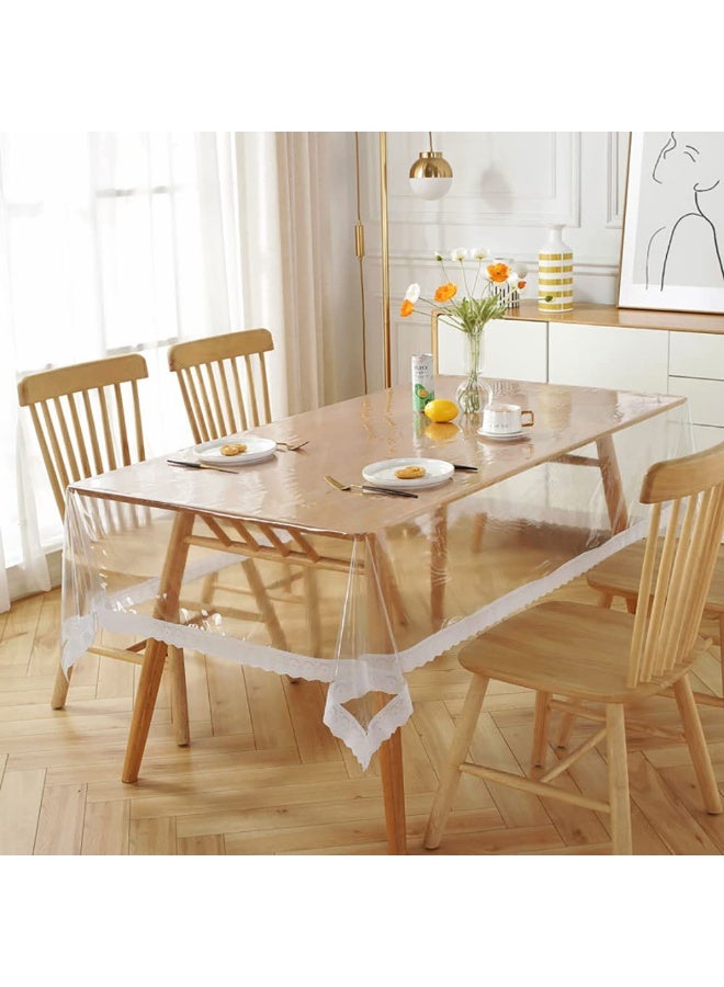 Magic Park 150*190cm Table Cover Clear Plastic Tablecloth for Rectangle Dining Table Clear Plastic Table Coth Waterproof Cover PVC Protector Oil-Proof Wipeable Tablemats for Dining Table (Transparent+Lace) - Image 1