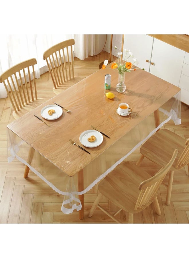 Magic Park 150*190cm Table Cover Clear Plastic Tablecloth for Rectangle Dining Table Clear Plastic Table Coth Waterproof Cover PVC Protector Oil-Proof Wipeable Tablemats for Dining Table (Transparent+Lace) - Image 4