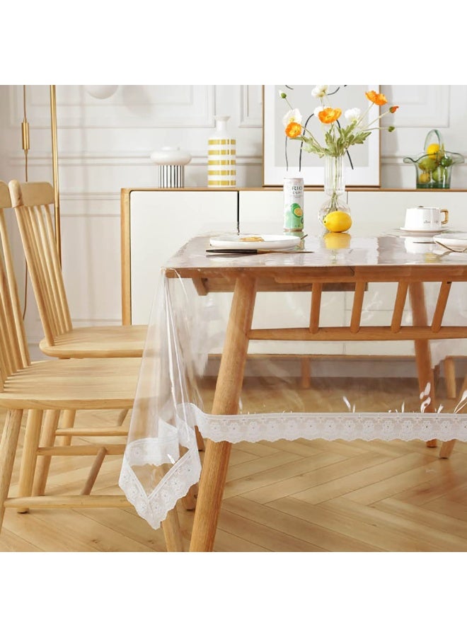 Magic Park 150*190cm Table Cover Clear Plastic Tablecloth for Rectangle Dining Table Clear Plastic Table Coth Waterproof Cover PVC Protector Oil-Proof Wipeable Tablemats for Dining Table (Transparent+Lace) - Image 3