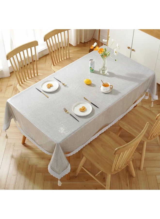 Magic Park 150*190cm Table Cover Clear Plastic Tablecloth for Rectangle Dining Table Clear Plastic Table Coth Waterproof Cover PVC Protector Oil-Proof Wipeable Tablemats for Dining Table (Transparent+Lace) - Image 2