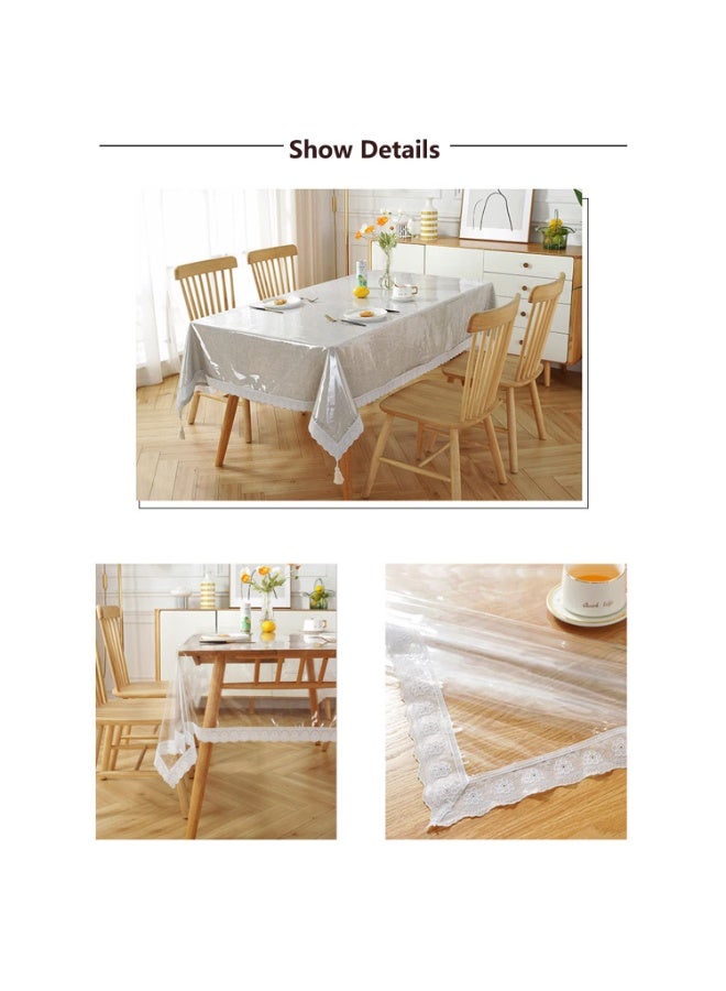 Magic Park 150*190cm Table Cover Clear Plastic Tablecloth for Rectangle Dining Table Clear Plastic Table Coth Waterproof Cover PVC Protector Oil-Proof Wipeable Tablemats for Dining Table (Transparent+Lace) - Image 5