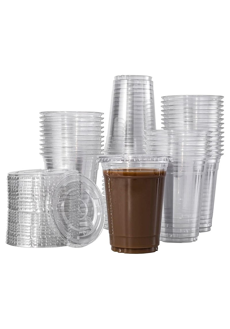 50 cups 16oz Clear Plastic Cups with lids - Image 1
