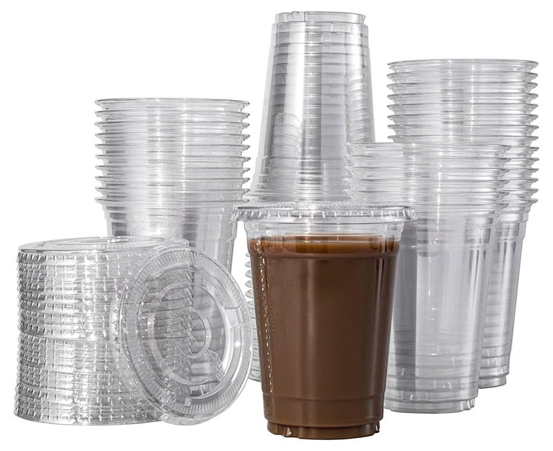 50 cups 16oz Clear Plastic Cups with lids - Image 1