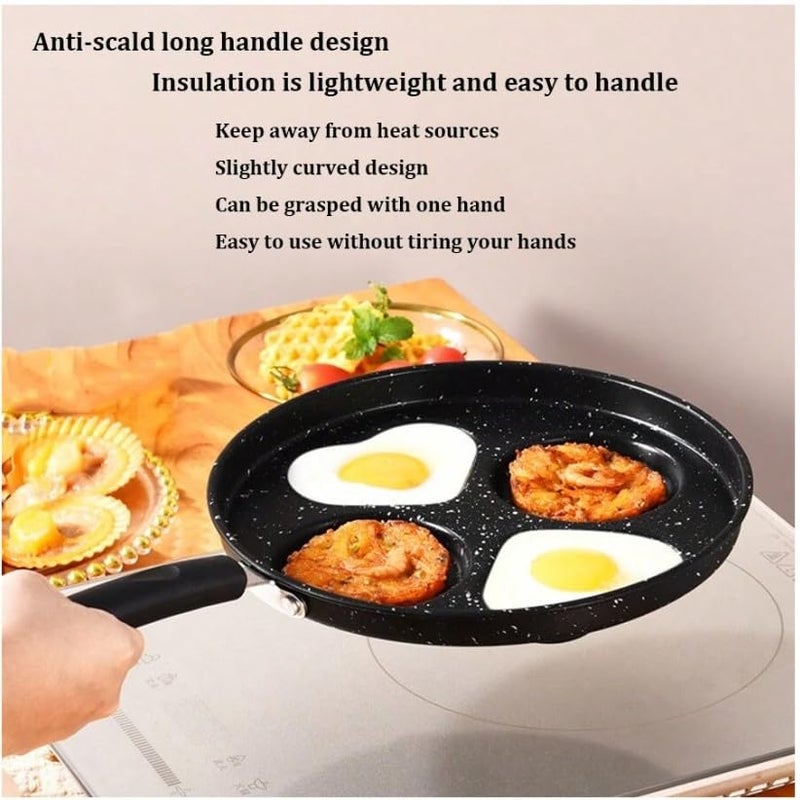 Shrux Non-Stick 4 Holes Kitchen Baking and Frying pan | 2Round + 2Heart Shape Omelet, Idlli, Dumplings and Pancake Baking pan with Heat-Resistance Handle | Breakfast and Dinner Making pan-1Pcs - Image 4