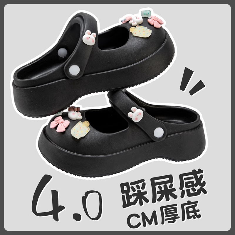 Summer Womens Elevated Beach Clogs Slip-Resistant Couple SandalsMary Jane [black] Ice Cream White Rabbit Mary Jane [black] Ice Cream White Rabbit 