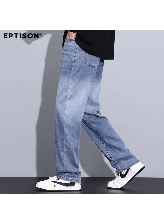 EPTISON Yipintiancheng [tencel Lyocell] Men's Jeans, Summer Lightweight Straight-leg Loose-fit Fashionable Gradient Ice Silk Long Pants For Me - Image 4