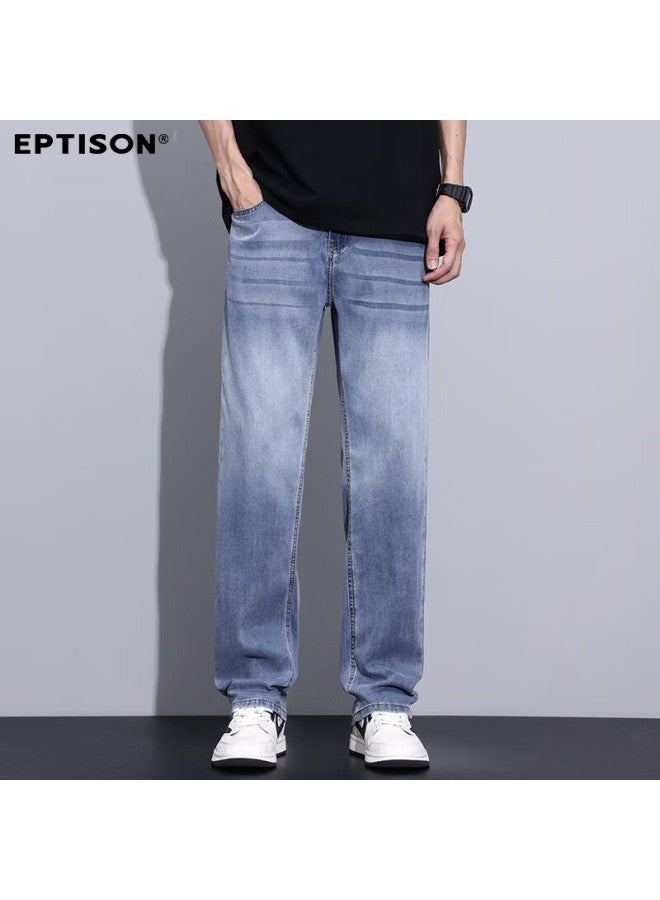 EPTISON Yipintiancheng [tencel Lyocell] Men's Jeans, Summer Lightweight Straight-leg Loose-fit Fashionable Gradient Ice Silk Long Pants For Me - Image 2