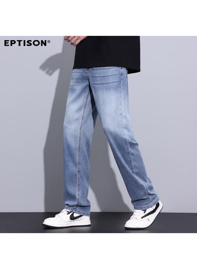 EPTISON Yipintiancheng [tencel Lyocell] Men's Jeans, Summer Lightweight Straight-leg Loose-fit Fashionable Gradient Ice Silk Long Pants For Me - Image 3