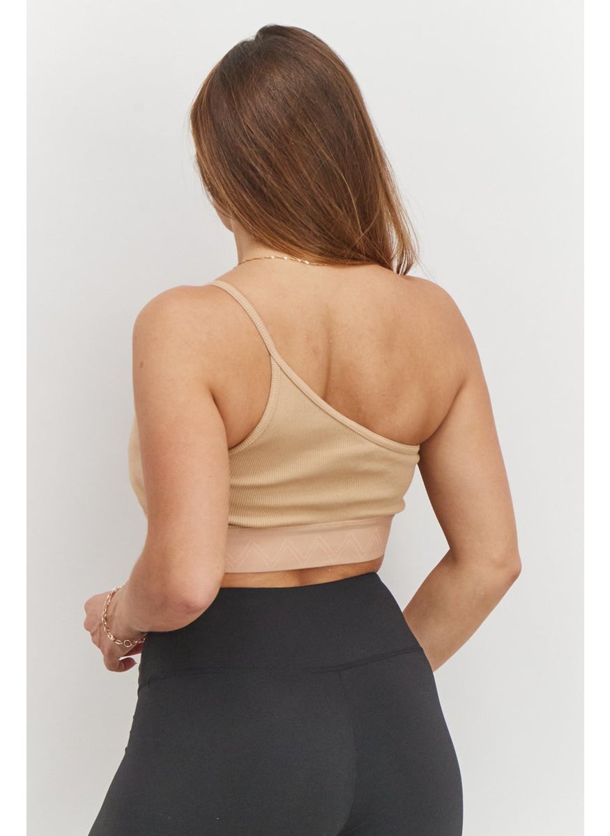 Reebok Women Non Padded Asymmetrical Sports Bra, Tan  - Image 3