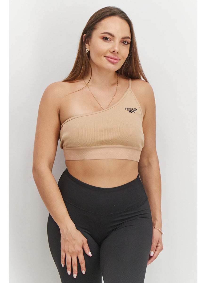 Reebok Women Non Padded Asymmetrical Sports Bra, Tan  - Image 1