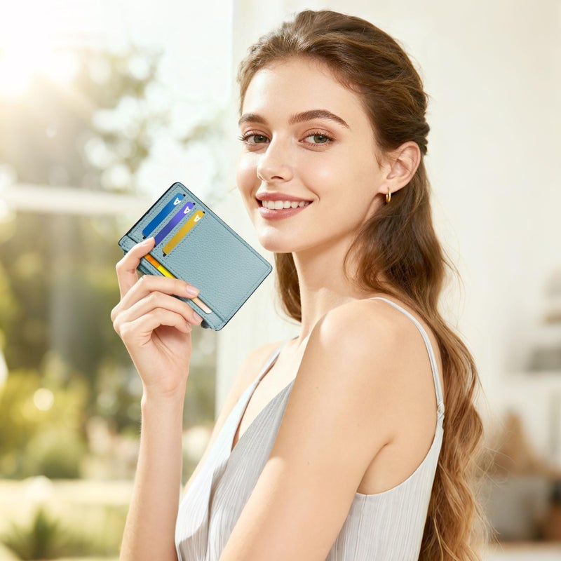 Tipmile Credit Card Holder for Women Slim Minimalist Front Pocket RFID Blocking Wallet Small Compact Card Case with ID Window, Powder Blue - Image 4