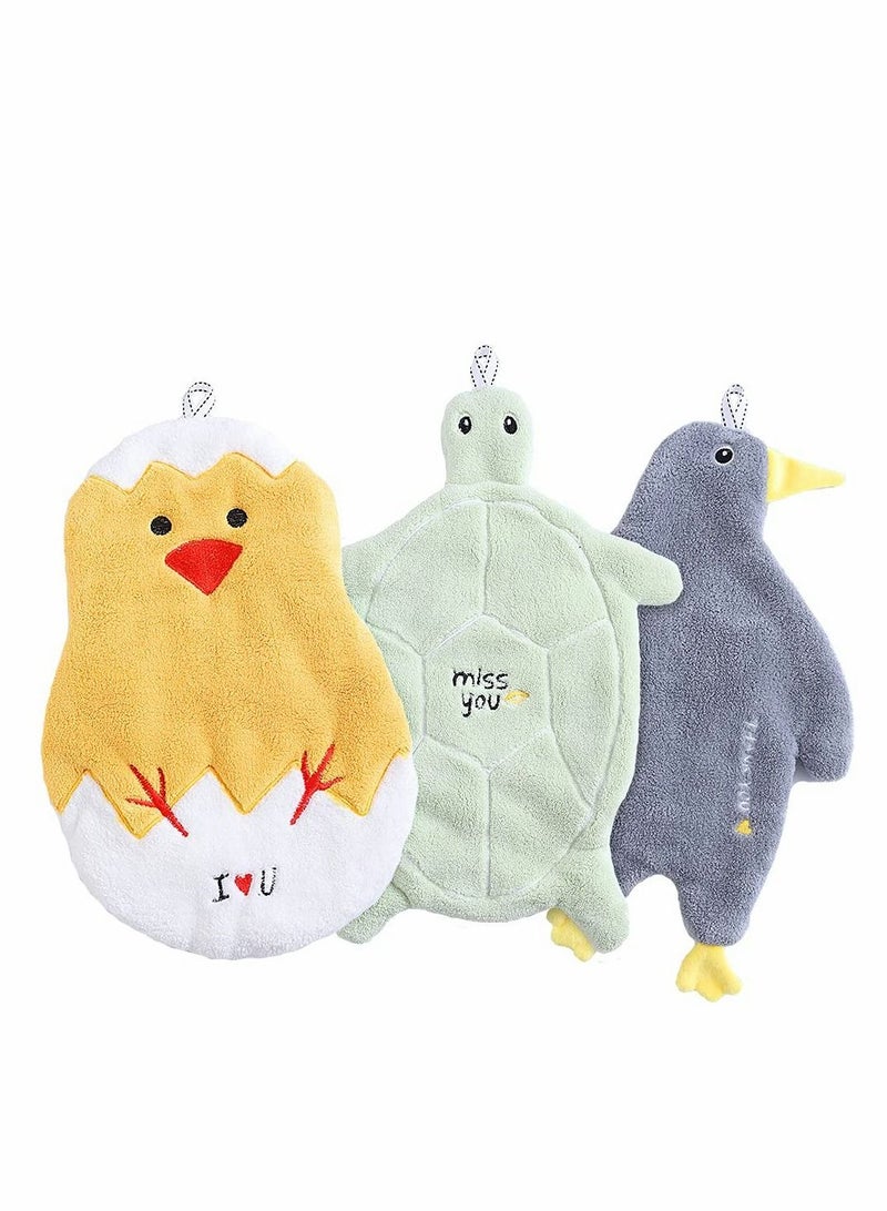 Hanging Hand Towel Children Cartoon Towels Soft Coral Velvet Absorbent Dishcloth Ultra Fast Drying Hang for Kitchen Bathroom, 3 Pack - Image 1