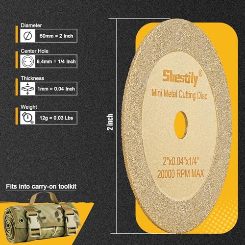 Sbestily 2 Inch Diamond Cut Off Wheel - 5Pack - W1/4" Arbor Hole Diamond Cutting Wheel for for Metal & Stainless Steel, Nuts, Bolts, Screws, Ceramic, Glass, PVC Cutter - Image 3