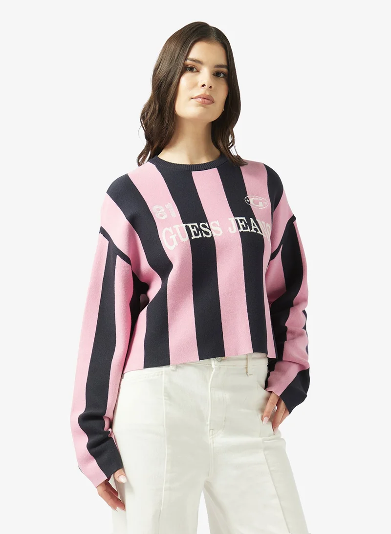 جيس جينز كنزة مخططة بياقة دائرية وأكمام طويلة