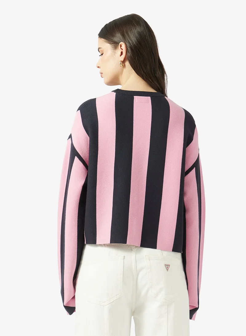 جيس جينز كنزة مخططة بياقة دائرية وأكمام طويلة