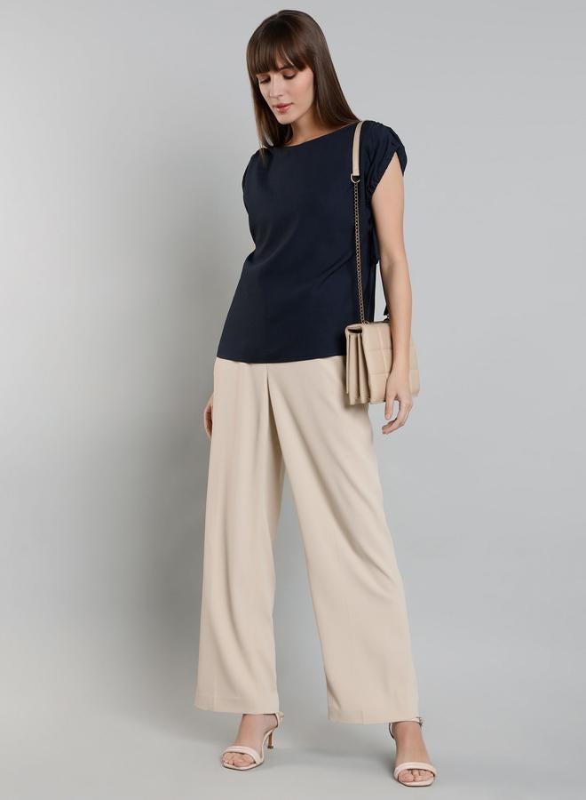 ميش توب قصير بأكمام مخططة وتفاصيل مكشكشة - Image 1