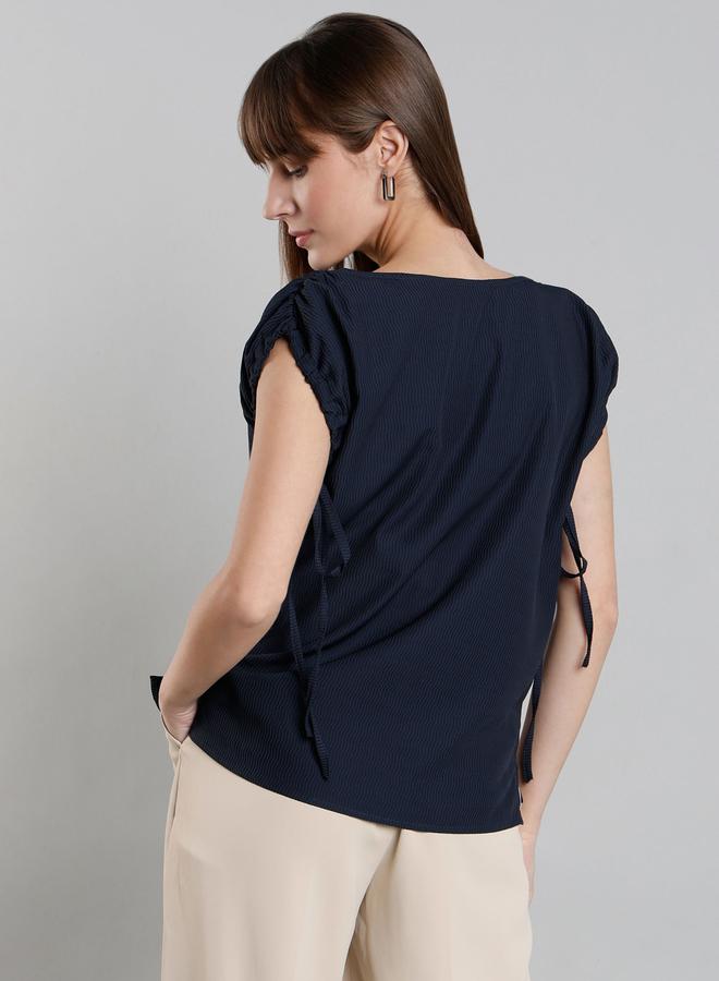 ميش توب قصير بأكمام مخططة وتفاصيل مكشكشة - Image 5