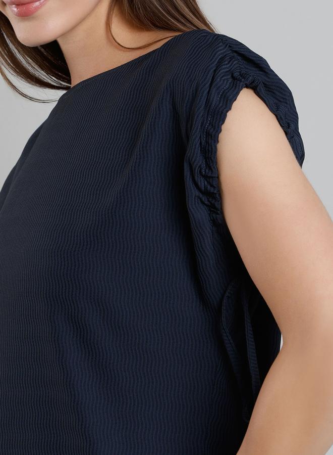 ميش توب قصير بأكمام مخططة وتفاصيل مكشكشة - Image 2