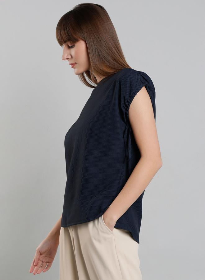 ميش توب قصير بأكمام مخططة وتفاصيل مكشكشة - Image 4