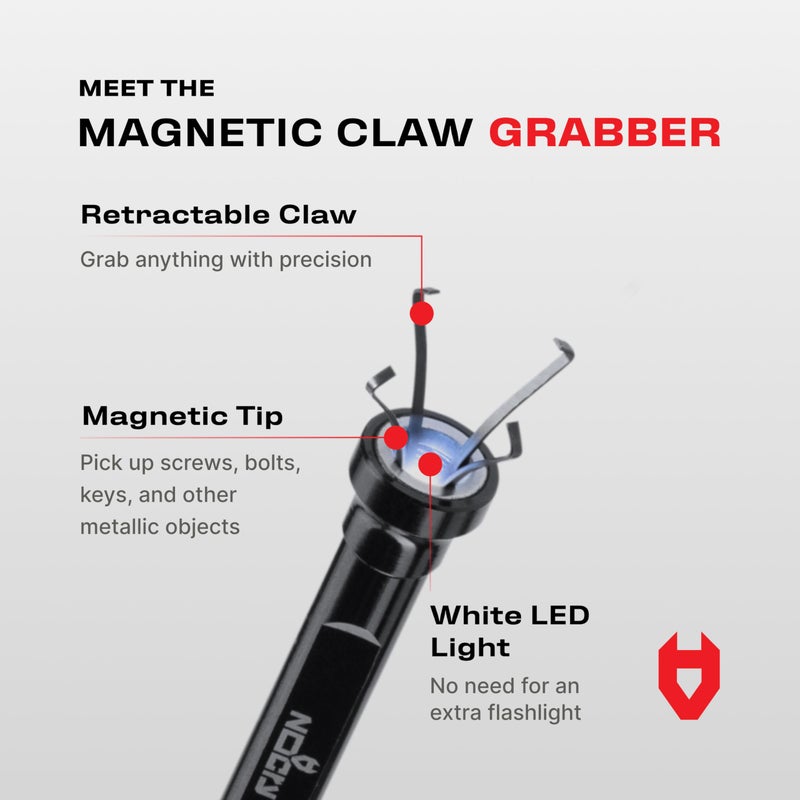 NoCry Magnetic Flexible Claw Grabber Pickup Tool with Bright LED Light - 27.7in Long Magnetic Pickup Tool, Retractable Claw Grabbing Tool, Magnetic Grabber Tool with 5lb Pull Strength Pick Up Tool - Image 2