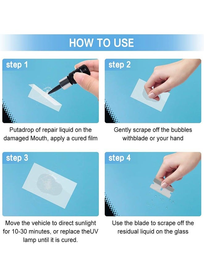 اتش واي طقم إصلاح الكراك الزجاج الأمامي ، ذهب شقوق نافذة السيارة سائل إصلاح الزجاج ، 2 زجاجات نانو زجاج الكراك إصلاح السائل إصلاح الزجاج الأمامي السريع للرقائق والشقوق ، عين الثور والكراك على شكل نجمة - Image 5