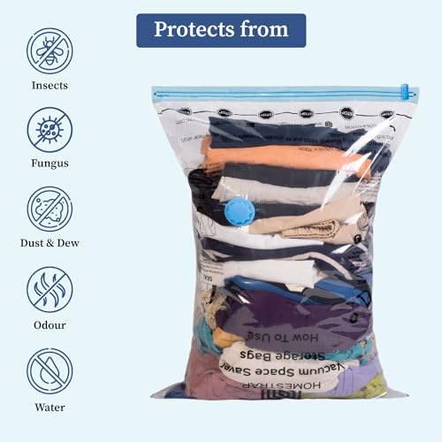 HomeStrap Vacuum Storage Bags with Pump (Pack of 6) 2 Small 2 Medium 1 Large 1XL| Airtight and Reusable Space Saver Double Ziplock Compression Bags with Vacuum Pump|Creates 4x More Space for Clothes - Image 5