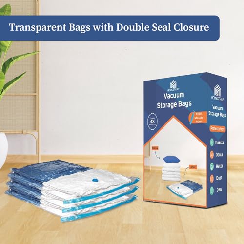 HomeStrap Vacuum Storage Bags with Pump (Pack of 6) 2 Small 2 Medium 1 Large 1XL| Airtight and Reusable Space Saver Double Ziplock Compression Bags with Vacuum Pump|Creates 4x More Space for Clothes - Image 4