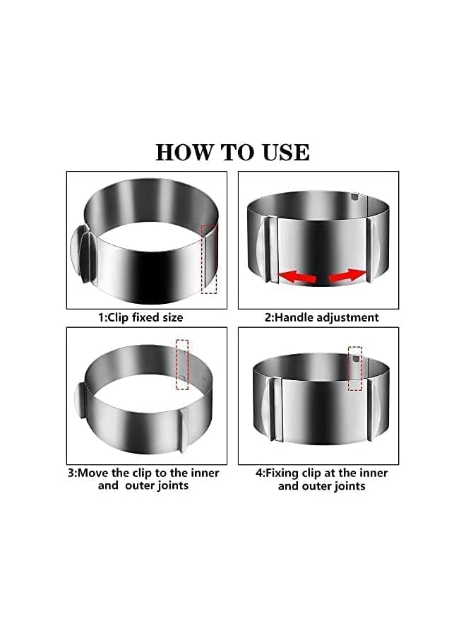 S-TOP 4PCS Cake Baking Tools Set, Cake Collar Clear,Cake Mould Ring Stainless Steel Adjustable 6.5-12 Inch Mousse Cake Baking with Cake Strips Cake Rolls Mousse Cake Acetate Sheet Delicate Stickers - Image 4