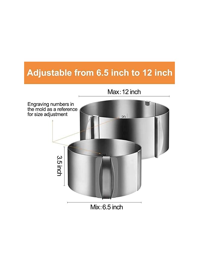 S-TOP 4PCS Cake Baking Tools Set, Cake Collar Clear,Cake Mould Ring Stainless Steel Adjustable 6.5-12 Inch Mousse Cake Baking with Cake Strips Cake Rolls Mousse Cake Acetate Sheet Delicate Stickers - Image 2
