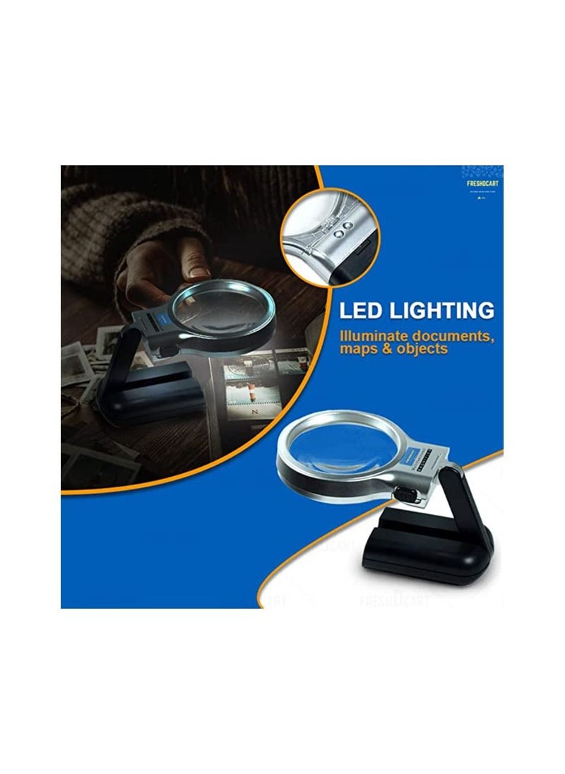 FreshDcart - Portable Magnifying Lens 3X High-Powered Magnification Hand-Held Folding Magnifier Glass with LED Lights Stand and UV Protection for Reading - Image 1