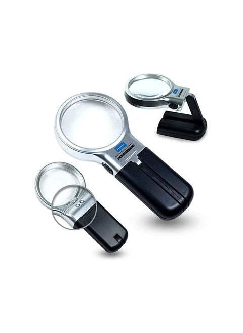 Portable Magnifying Lens 3X High-Powered Magnification Hand-Held Folding Magnifier Glass with LED Lights Stand and UV Protection for Reading