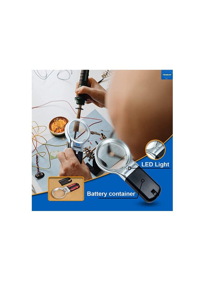 FreshDcart - Portable Magnifying Lens 3X High-Powered Magnification Hand-Held Folding Magnifier Glass with LED Lights Stand and UV Protection for Reading - Image 1