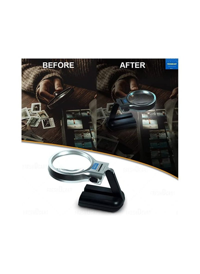 FreshDcart - Portable Magnifying Lens 3X High-Powered Magnification Hand-Held Folding Magnifier Glass with LED Lights Stand and UV Protection for Reading - Image 1