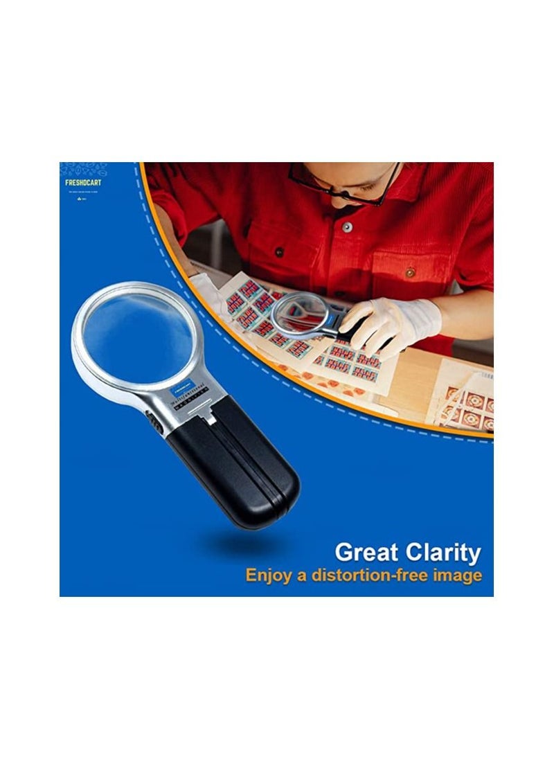 FreshDcart - Portable Magnifying Lens 3X High-Powered Magnification Hand-Held Folding Magnifier Glass with LED Lights Stand and UV Protection for Reading - Image 1