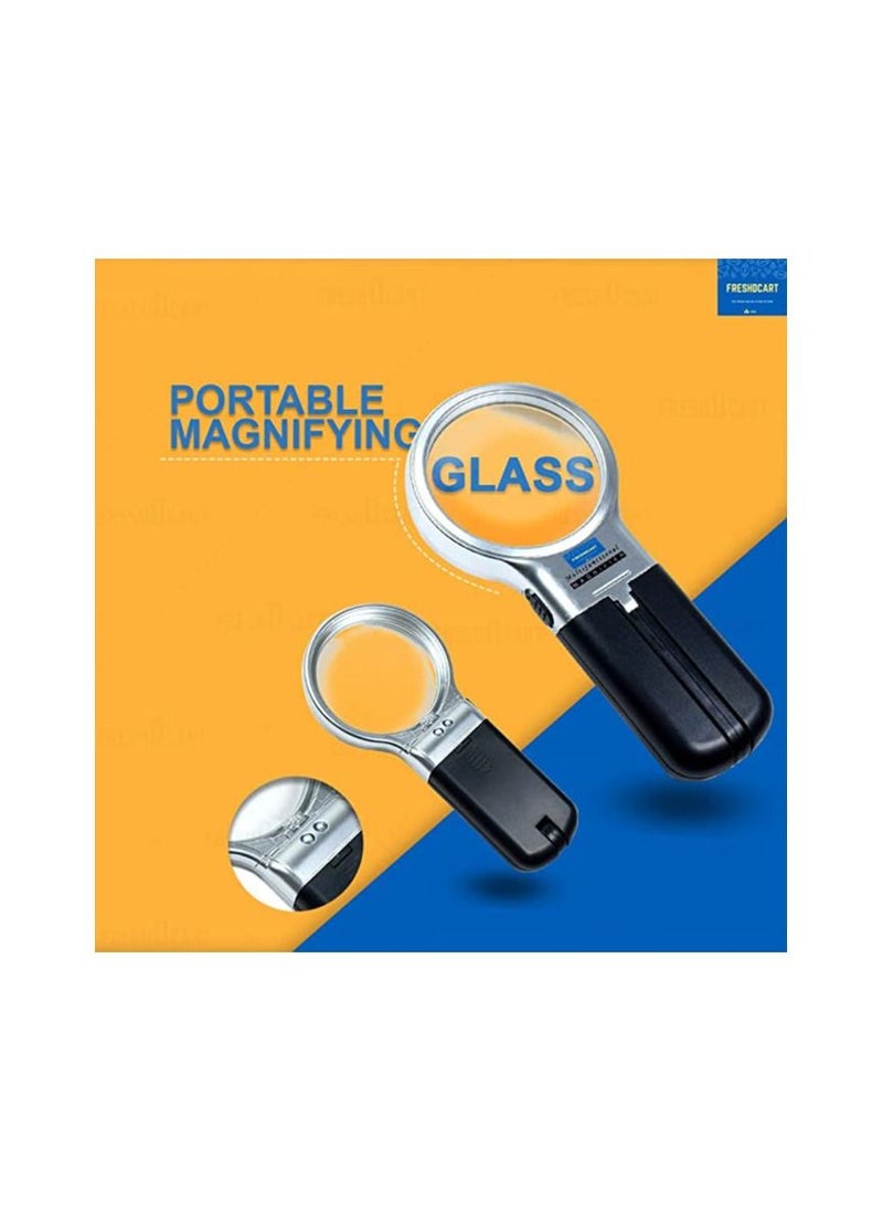 FreshDcart - Portable Magnifying Lens 3X High-Powered Magnification Hand-Held Folding Magnifier Glass with LED Lights Stand and UV Protection for Reading - Image 1