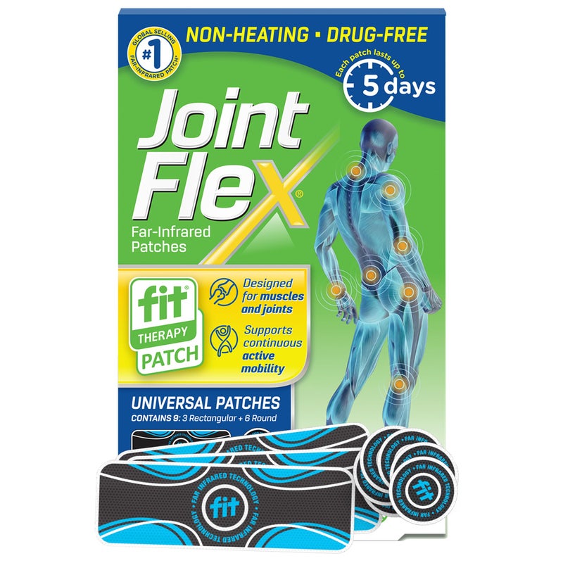 JointFlex FIT Therapy Far Infrared Universal Patch, Supports Continuous Active Mobility for Muscles & Joints, up to 5 Days/Patch, Water Resistant, Non-Heating, Drug-Free, 9-ct, 3 Rectangular/6 Round - Image 1