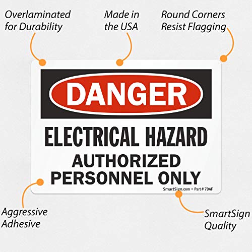 SmartSign - U9-1742-ND_3.5x5 "Danger - Electrical Hazard, Authorized Personnel Only" Label | 3.5" x 5" Laminated Vinyl Black/Red on White - Image 2