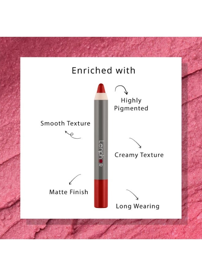 Lenphor Matt Show-Off 2 in 1 Crayon Lip Pencil Lipstick, Lip Liner Waterproof & Smudgeproof, Long Lasting, Matte Finish, Pointed Tip, Playfull Pink, 2.8gm - Image 4