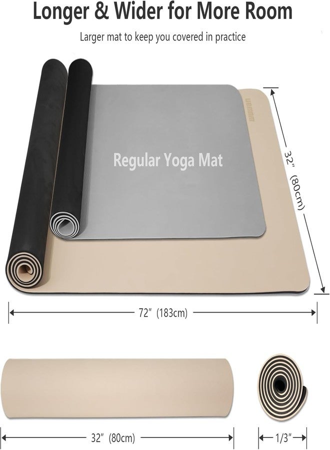 WUWAN Extra Wide Yoga Mat - 32" Non-Slip Thick 1/3 Inch POE Eco-Friendly Exercise Mat with Carrying Strap for Yoga, Pilates, Home Workouts, 72"L x 32"W x 1/3 Inch Thick (Milk coffee) - Image 2